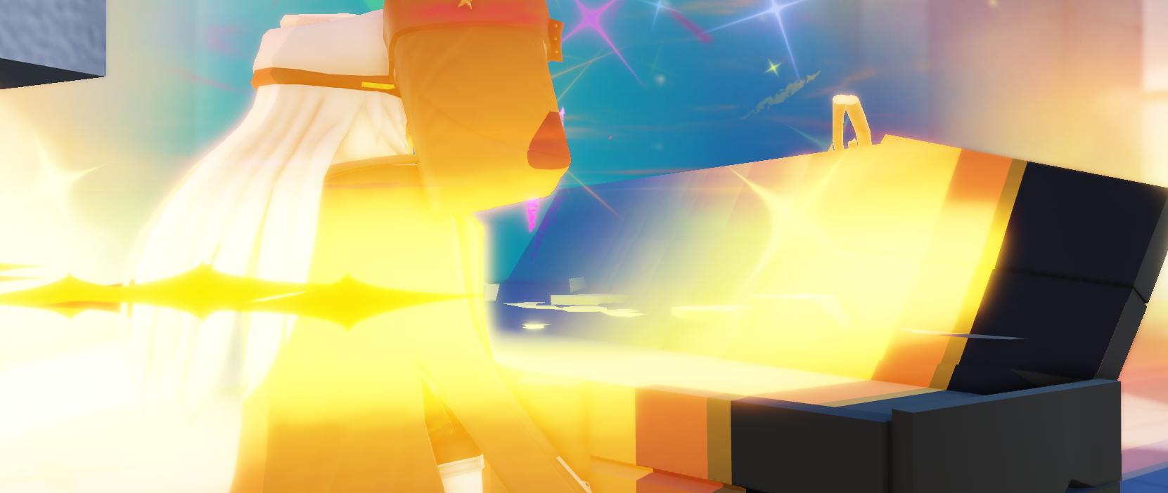 Bright yellow unboxing effect exploding around a reward reveal
