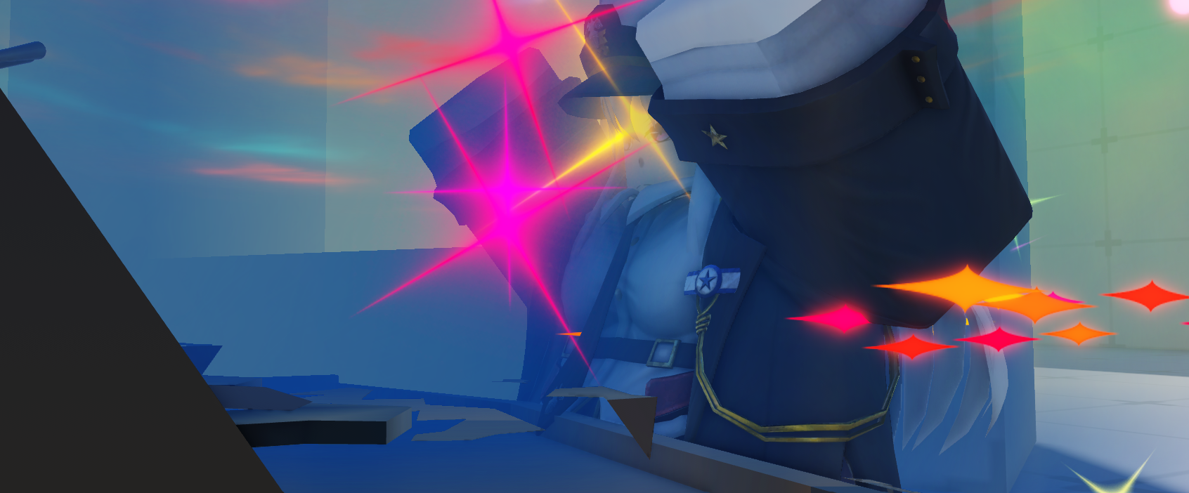 Pink rarity glow and sparkles around an unboxing character